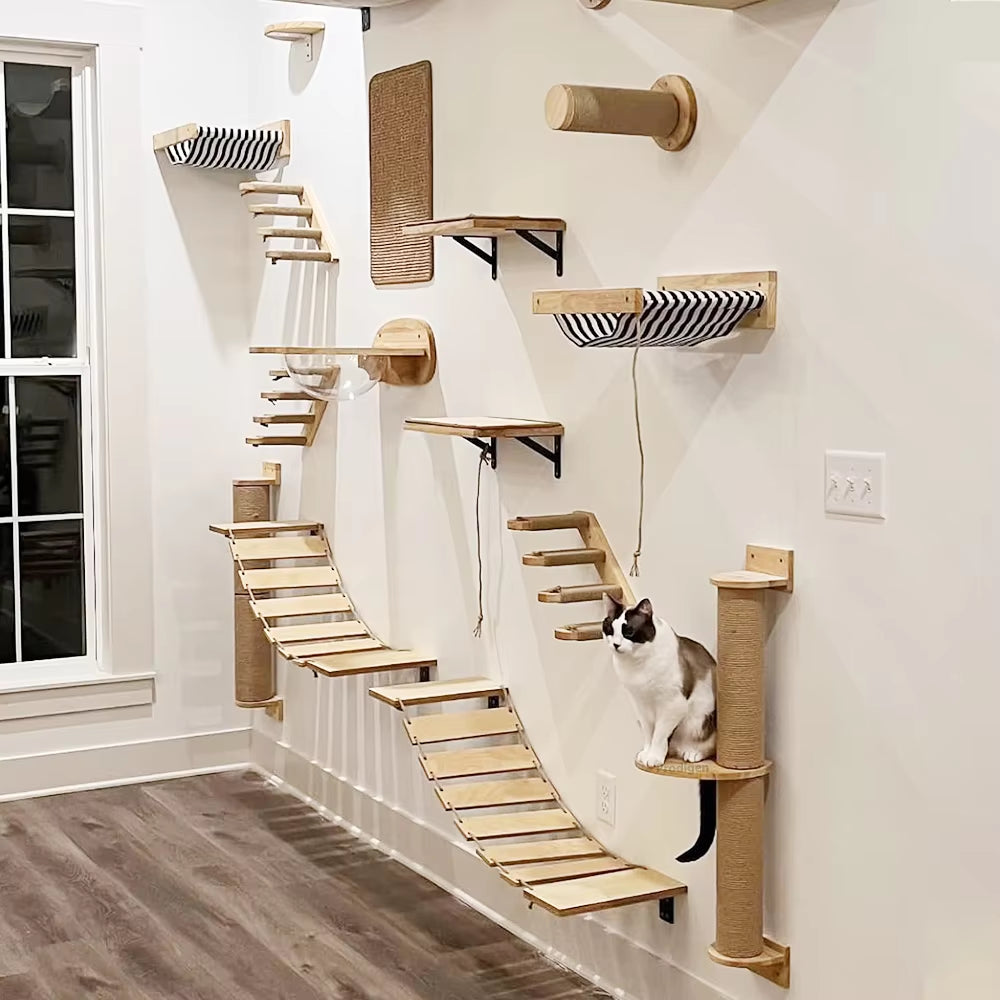 Cat Wall Climbing Shelf Steps Ladder Scratching Post Scratcher Bed Hiding House for Cats Tree Tower Pet Furniture Accessories